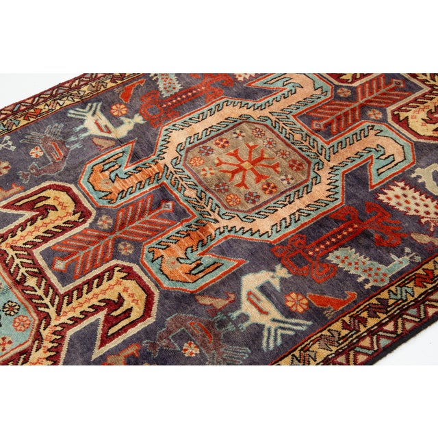 Vintage Pictorial Persian Heriz Wool Runner With Multicolor Design For Sale In New York - Image 6 of 11