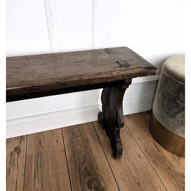 Antique Italian Minimal Primitive Rustic Wooden Bench, 1890s For Sale - Image 6 of 9