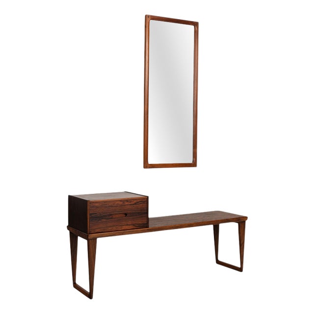 Bench and Mirror in Rosewood by Kai Kristiansen for Aksel Kjersgaard, 1960, Set of 2 For Sale