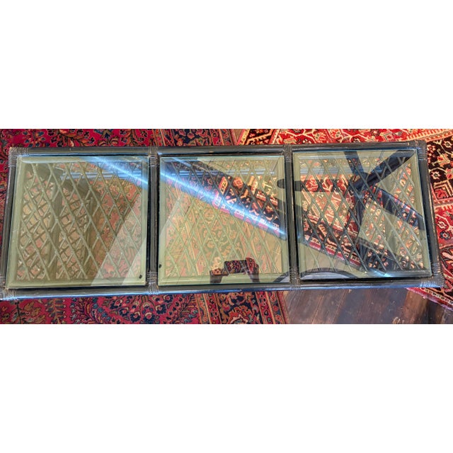 1980s Black Painted Rattan Console Table or Desk With Glass Top Inserts For Sale - Image 4 of 9