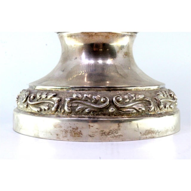 Silver Vase with Floral Motifs, Figures of Swans and Engraved Friezes on Circular Base For Sale - Image 3 of 9