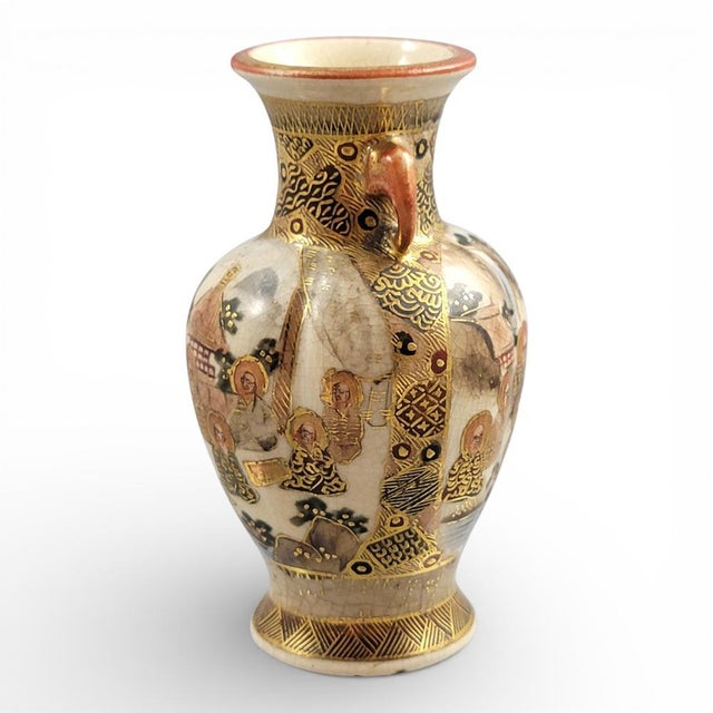Antique Meiji Satsuma Miniature Vase with Gilt Figural Scene, 1890 For Sale - Image 5 of 11