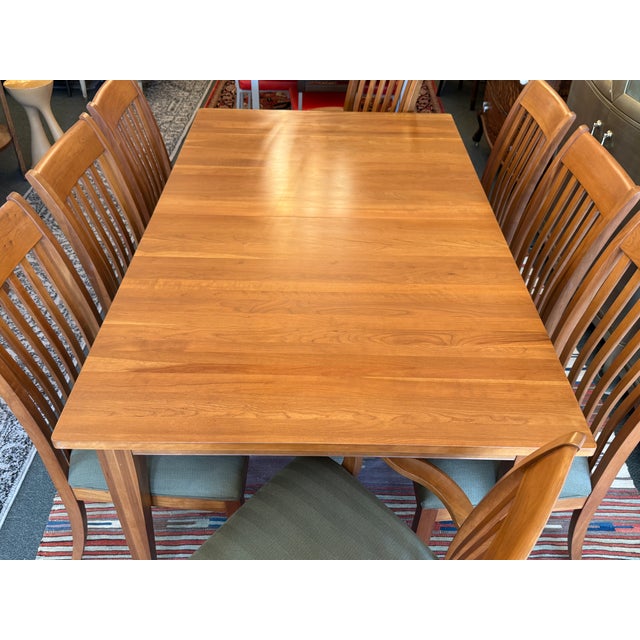 Ethan Allen Arts & Crafts Style Cherry Dining Table With Eight Slat-Back Chairs For Sale - Image 14 of 17
