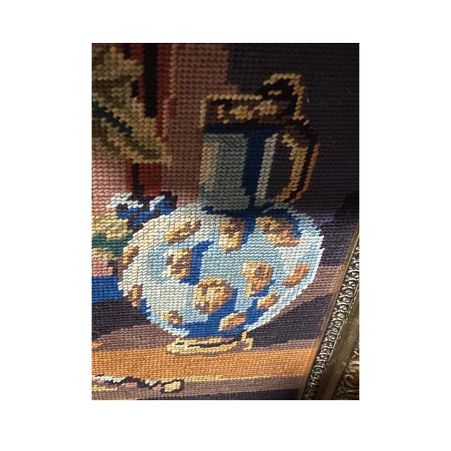 Gold French Tapestry. Vintage French Tapestry Framed Needlepoint With Beading For Sale - Image 8 of 12