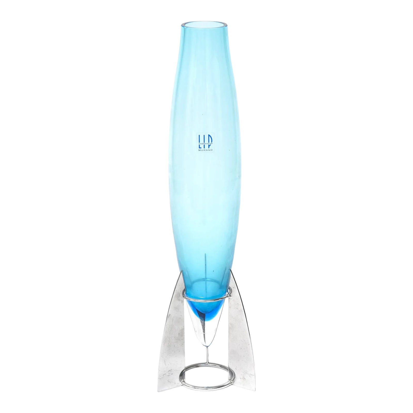Marcello Furlan Murano Lip Blue Glass Rocket Vase Chairish