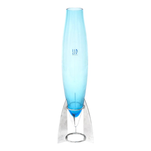 Marcello Furlan Murano Lip Blue Glass Rocket Vase For Sale