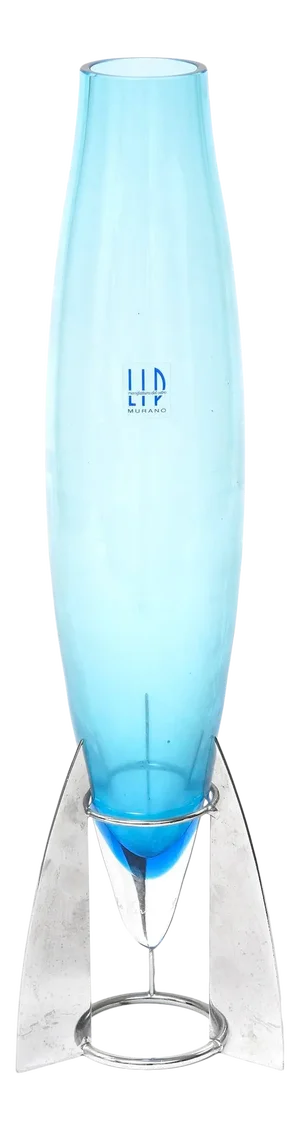 Marcello Furlan Murano Lip Blue Glass Rocket Vase