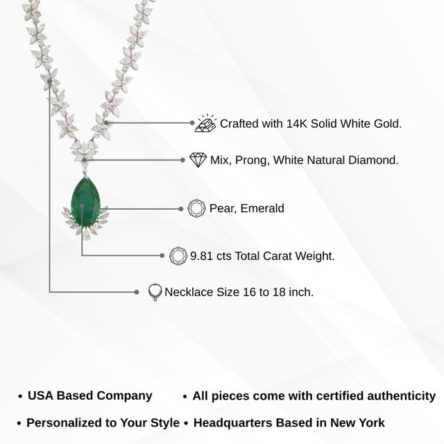 Art Deco Pear Drop 9.81ct Emerald & 12.19ct Diamond Designer Necklace in 14k White Gold For Sale - Image 11 of 15
