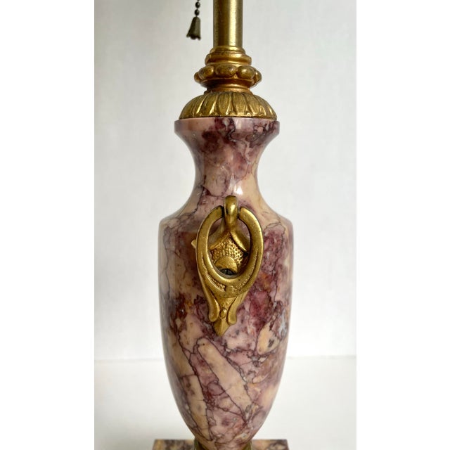 Raspberry Pink Early 20th C. Neoclassical Hollywood Regency Raspberry Marble & Brass Table Lamp For Sale - Image 8 of 13