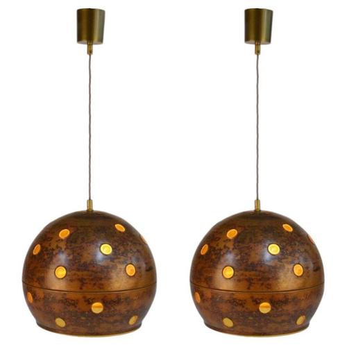 Copper and Amber Glass Pendant Lamps by Nanny Still for Raak, 1960s, Set of 2 For Sale - Image 12 of 12