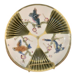 19th Century Wedgwood Majolica Bird and Fan Plate For Sale