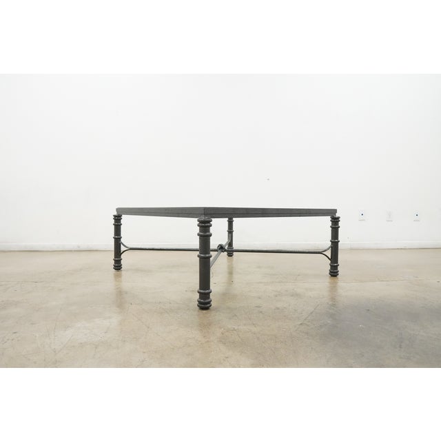 Vintage 1980s Giacometti Style Forged Aluminum/Faux Verdigris Square Glass Coffee Table For Sale - Image 9 of 11