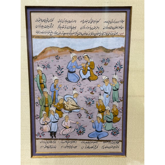Pair, Persian Manuscript Paintings, Horsemen and Courtly Gathering For Sale In Providence - Image 6 of 10