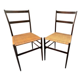 Model 699 Superleggera Chairs in Stained Ash with Woven Cane Seats attributed to Gio Ponti for Cassina, 1950s, Set of 2 For Sale