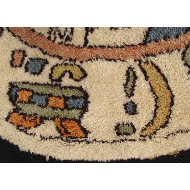 Large Vintage Hand Knotted Circular Rug in Tribal Design For Sale - Image 4 of 8