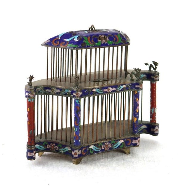 1900 - 1909 Antique Chinese Floral Cloisonne Enameled Cage With Dragon Finials C1900 For Sale - Image 5 of 7