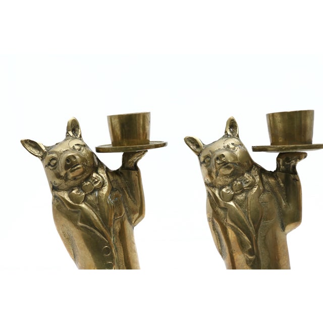 Brass Pig Butler Candle Holder, a Pair For Sale In Phoenix - Image 6 of 10