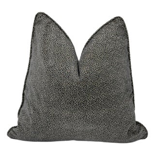 Charcoal Gray Velvet Throw Pillow Cover With Metallic Silver Embroidery For Sale