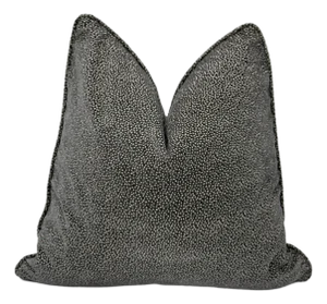 Charcoal Gray Velvet Throw Pillow Cover With Metallic Silver Embroidery