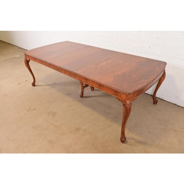 Romweber Antique Chippendale Burl Wood Extension Dining Table, Newly Refinished For Sale - Image 14 of 14