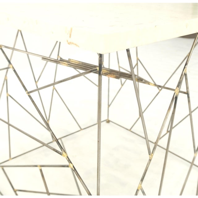 Travertine Top Wire Base Square Side End Table Stand Mid-Century Modern For Sale - Image 12 of 12