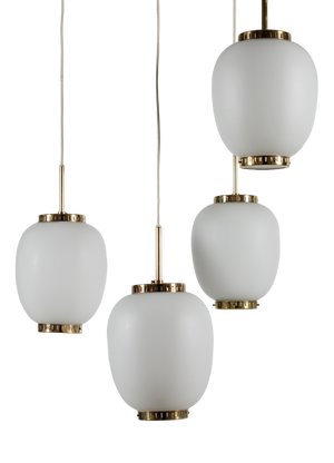Opaline Glass and Brass Pendant Lamp by Bent Karlby for Lyfa, 1960s, Set of 4
