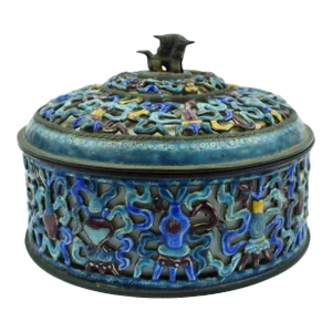 Early 19th Century Chinese Cloisonne Enamel With Glass Insert Covered Lidded Box