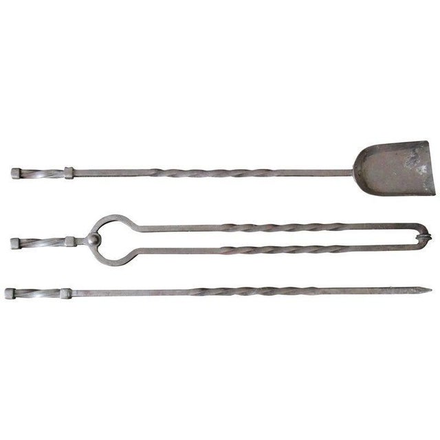 Early Gothic Twisted Steel Fire Irons, Set of 3 For Sale - Image 5 of 5