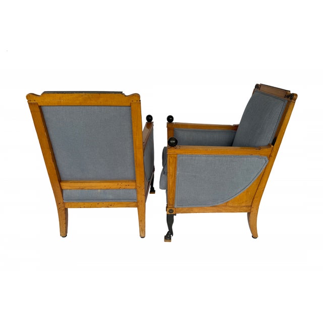 Pair of Consulat Mahogany and Ebonised Wood Bergères, Circa 1800 For Sale - Image 4 of 6