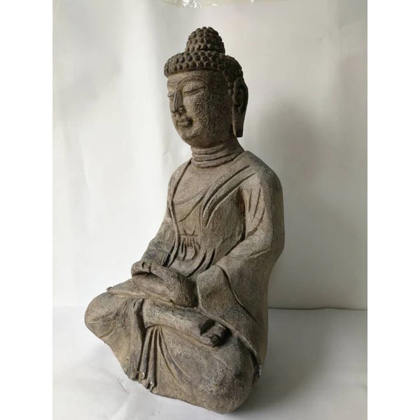 Chinese Hand Carved Stone Buddha Statue For Sale - Image 3 of 8