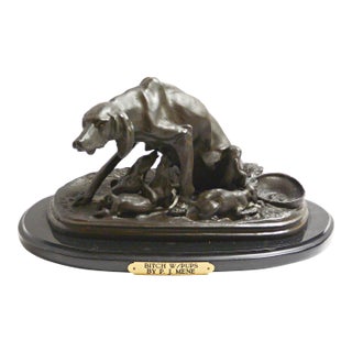 19th-Century French Bronze "Bitch With Pups" Sculpture by Pierre-Jules Mêne For Sale