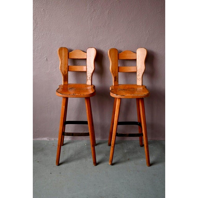 Beige Brutalist Stools in Wood and Wrought Iron, 1970s, Set of 2 For Sale - Image 8 of 14