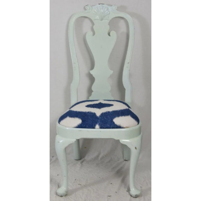 Stickley Williamsburg Style Mahogany Queen Anne Chair Blue & White Fabric For Sale - Image 11 of 11