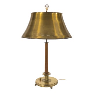 Monumental Table Lamp in Brushed Brass and Mahogany by Harald Notini for Böhlmarks, 1950 For Sale