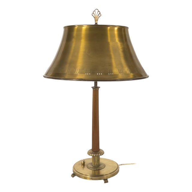 Monumental Table Lamp in Brushed Brass and Mahogany by Harald Notini for Böhlmarks, 1950 For Sale