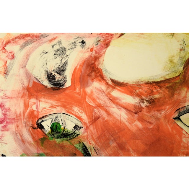 1990s Colorful Cat Face - Transfer Monotype in Water Based Ink on Paper by Heather Speck For Sale - Image 5 of 9