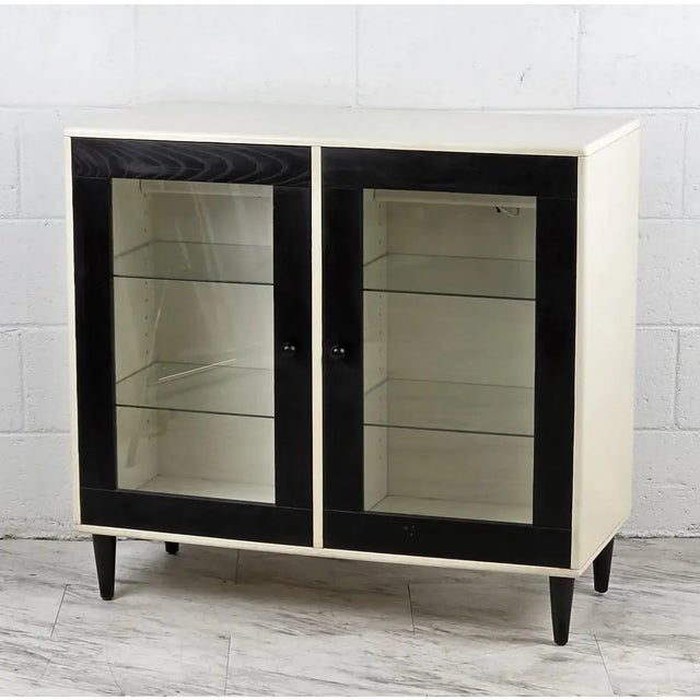 Danish Made Petite Glass Front Monochromatic Illuminated Cabinet By Nordisk-Andels Eksport Now Available. A Cool White...