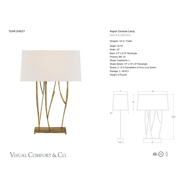 Ian K. Fowler by Visual Comfort Signature Aspen Console Lamp in Gilded Iron with Linen Shade Designer: Ian K. Fowler...
