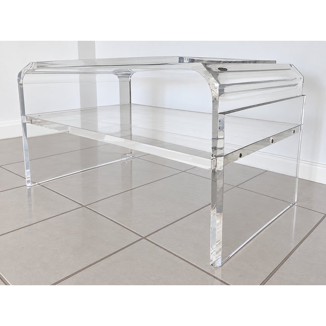 Contemporary Vintage Modern Lucite Waterfall Two-Tier Coffee Table For Sale - Image 3 of 4