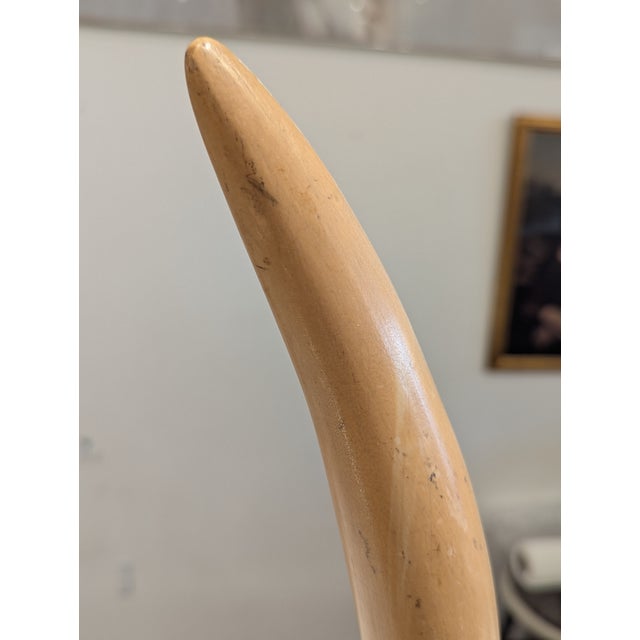 Tan Hollywood Regency Faux Tusk Sculpture on Stone Base For Sale - Image 8 of 8