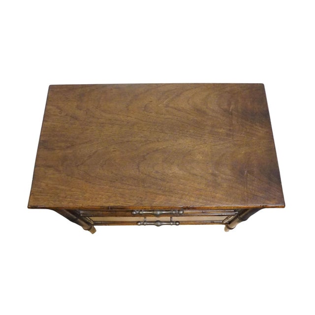 National / Mount Airy Asian Chinoiserie Faux Bamboo 28" Fruitwood Two Drawer Nightstand For Sale - Image 10 of 13