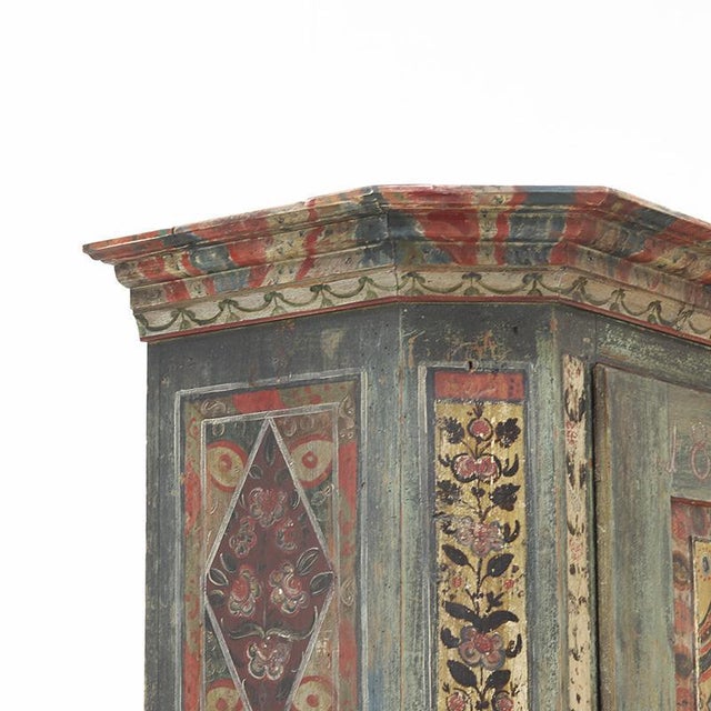 Rustic Farmhouse Folk Art Painted Bridal Cabinet, 1842 For Sale - Image 13 of 18