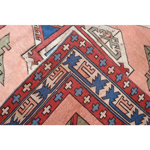 1970s 1970s Vintage Handmade Wool Cotton Pink Area Rug For Sale - Image 5 of 11