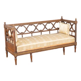19th Century Swedish Original Painted Gustavian Bench Settee For Sale