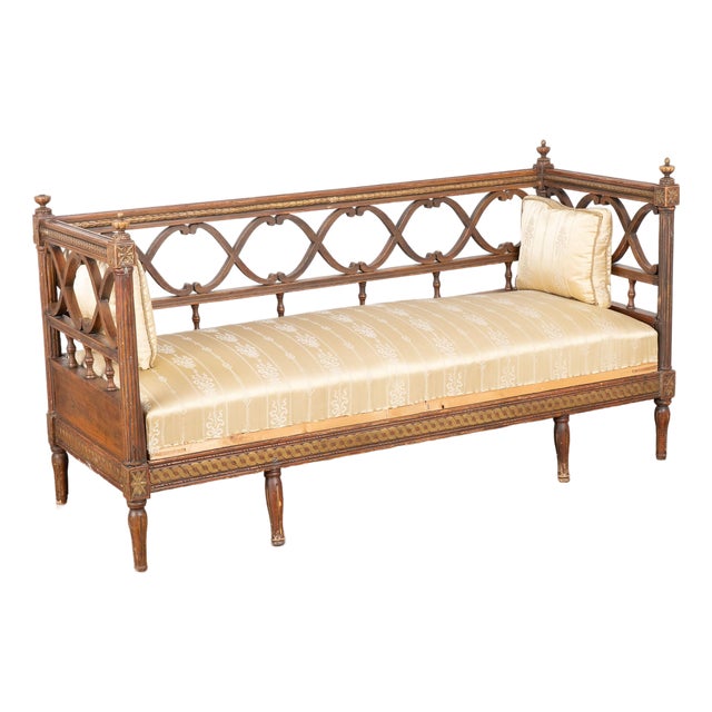 19th Century Swedish Original Painted Gustavian Bench Settee For Sale