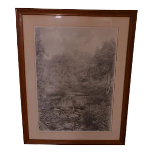 1924 Waterfall Graphite Drawing by Herman Miller