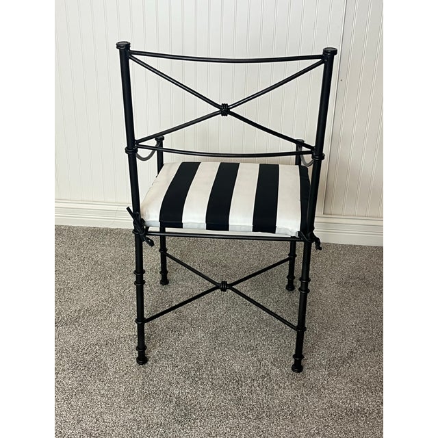 Diego Giacometti Vintage Mid Century Restored Classic Giacometti Style Outdoor Dining Chairs 10 Chairs in Hammered Black Finish For Sale - Image 4 of 5