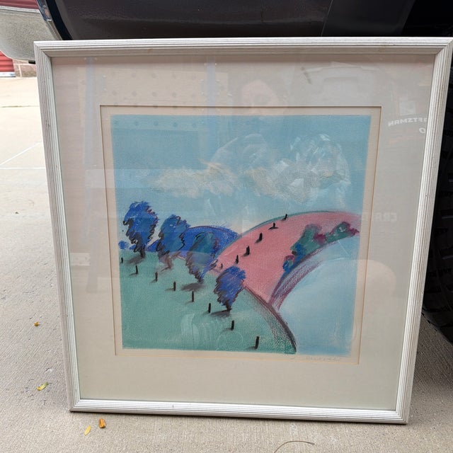 Mid-Century Modern Mid 20th Century Mid-Century Modern J Russell Original Pastel Painting 25 X 25 For Sale - Image 3 of 8