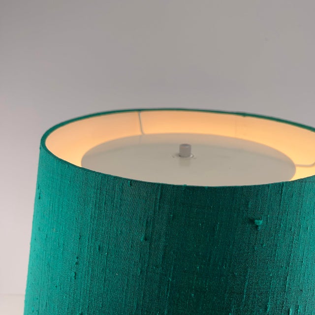 Metal Minimalist Model 180 Table Lamp with Marble Base and Green Silk Shade by Florence Knoll for Knoll International, 1965 For Sale - Image 7 of 13