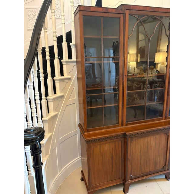 Brown Antique Edwardian Mahogany Breakfront Bookcase, 1900s For Sale - Image 8 of 10